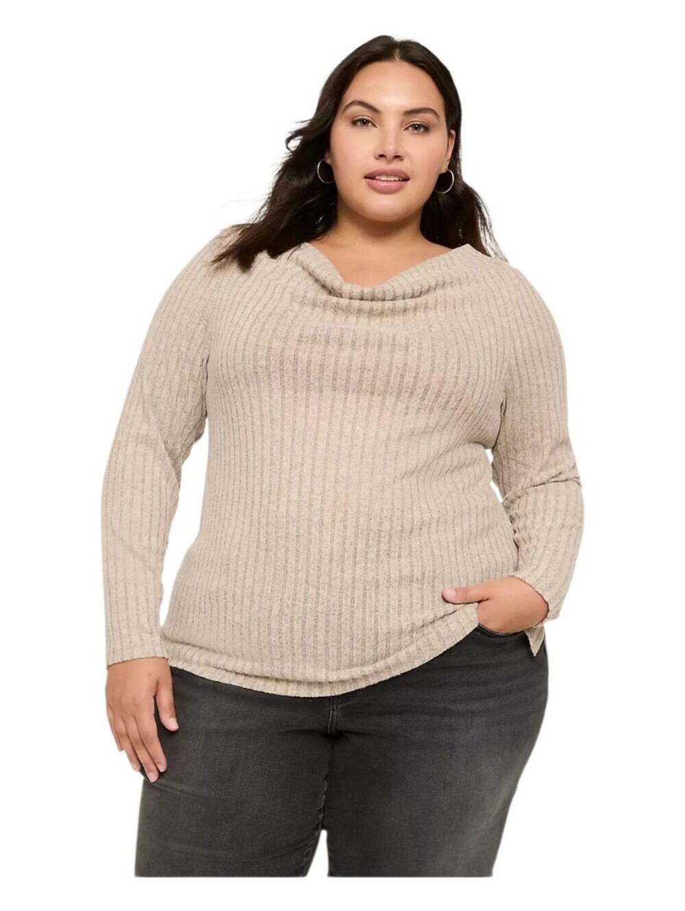 Lane Bryant  Hacci Ribbed Cowl Neck Long Sleeve Sweater NEW 18/20 Tan